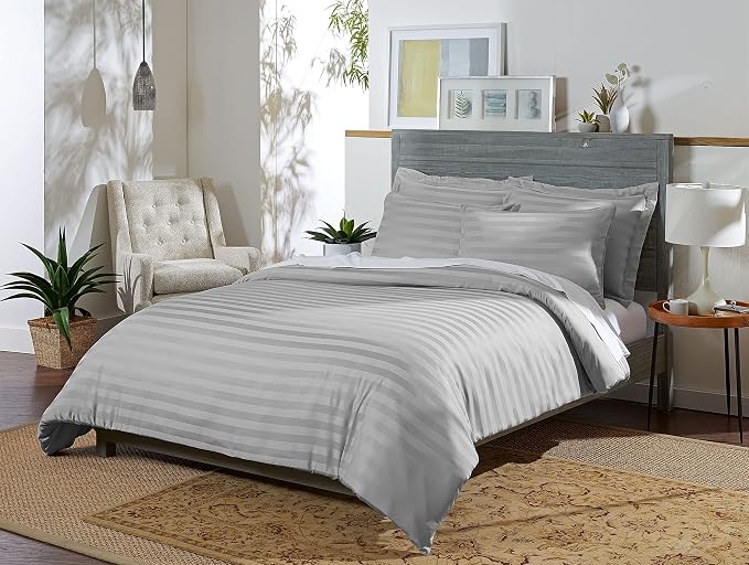 Pure Bamboo King Duvet Cover, 3 Piece Set, Genuine 100% Organic Viscose Derived from Bamboo, Luxuriously Soft and Cooling, 2 Pillowcases (King, Jacquard Silver)