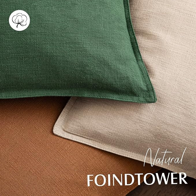Foindtower Linen Solid Decorative Throw Pillow Covers 24x24 Inch Pine Green | Boho Farmhouse Morden Pillowcase,Pack of 2 Soft Accent Cushion Covers,Rustic Home Decor for Chair Couch Bedroom Living Room