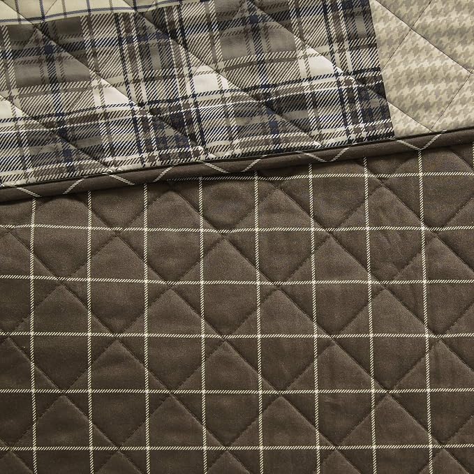 Madison Park Reversible Quilt Cabin Lifestyle Plaid Design - All Season, Breathable Coverlet Bedspread Bedding Set, Matching Shams, Timber Black/Brown King/Cal King(104"x94") 3 Piece | Diamond Quilted, Reversible Coverlet Set, Plush Cotton Filled, Ligh...