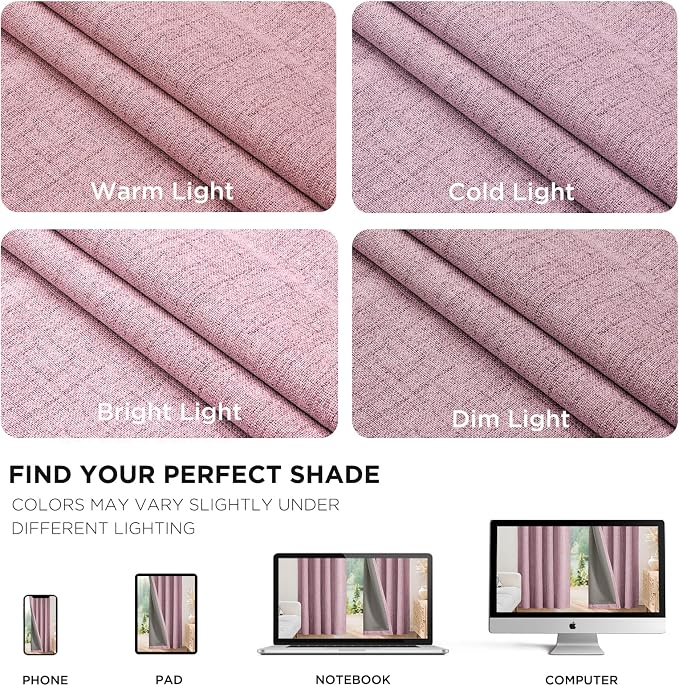 Joydeco Linen Blackout Curtains for Bedroom - 100% Light Blocking 1 Panels, Pink Drapes 100" W x 84" L, Thermal Insulated Room Darkening Curtains for Living Room, Rod Pocket & Back Tabs