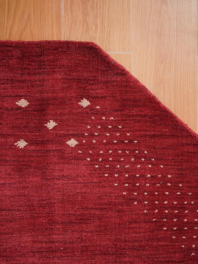 Rugsotic Carpets Hand Knotted Loom Wool ECO-Friendly Area Rugs - 6'x6', Octagon Shape, Red Color, Contemporary Modern, High Pile Thick Handmade Anti Skid Area Rugs for Living Room, Bed Room (L00530)