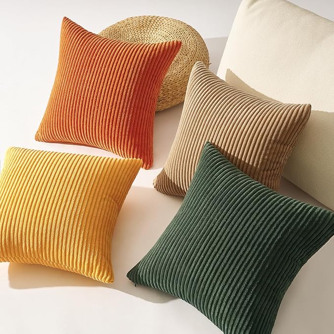 Topfinel Set of 4 Mordern Nordic Boho Farmhouse Cushion Covers Green Rust Throw Pillow Covers 22x22 Inch Soft Corduroy Fall Home Decor for Couch Bed Sofa Living Room