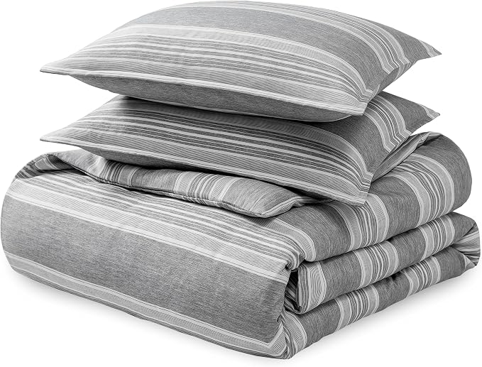 Bare Home Duvet Cover Set (King, Stripe - Heathered Charcoal) | 1800 Ultra-Soft, Lightweight, Cooling, Breathable, Premium, All-Season