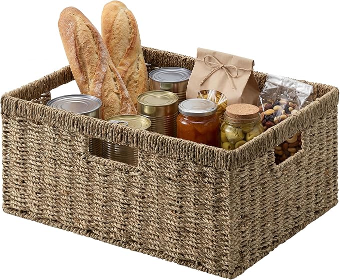 StorageWorks Extra Large Wicker Basket, Seagrass Storage Basket, 1-Pack | Seagrass Baskets with Handles, Wicker Baskets for Organizing, Wicker Storage Baskets for Shelves, Woven Basket for Storage