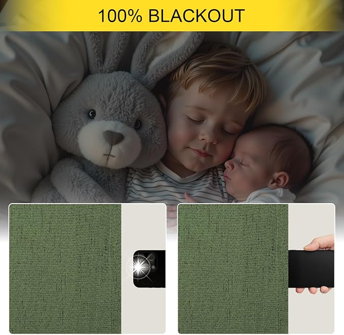 Christmas Green Blackout Curtains for Bedroom Linen Light Pale Olive Green Room Darkening Window Drape Black Out Dark Curtains for Ceiling Door Living Mid Century Modern Decor 108 Inches Long 2 Panels
