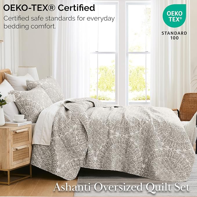 Southshore Fine Living, Inc. Ashanti Collection Oversized King Quilt Bedding Set, Soft Fabric, Lightweight Bedspread 3-Piece, Two Matching Shams (108 in Wide x 98 in Long), Cal/King Quilt Sets, Bone