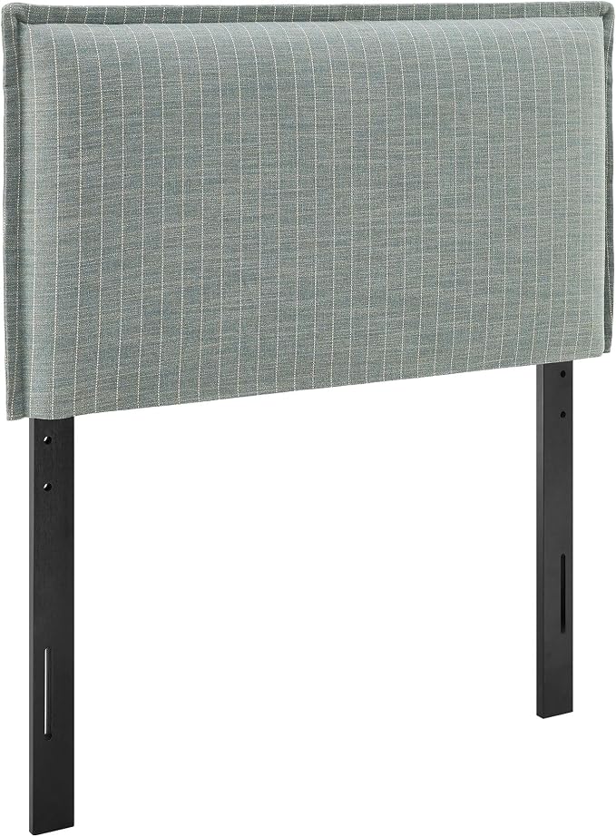 Modway Camille Twin Size Striped Linen Blend Pinstripe Headboard with Removable Slipcover – in Spa Blue Stripe - Padded Pillow Style Headboard with Adjustable Mounting for Twin Beds
