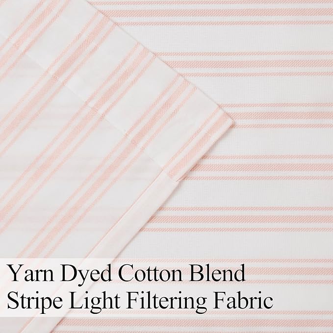 ZJDECOR Cotton Blended Pink Vertical Stripe Tiers Panels,27" Wx24 Lx1 | Cafe Curtains,Semi Sheer,Rod Pocket,Cotton Blended Tiers,Cottage Farmhouse Rusitc,Kitchen Bathroom RV Window Treatment