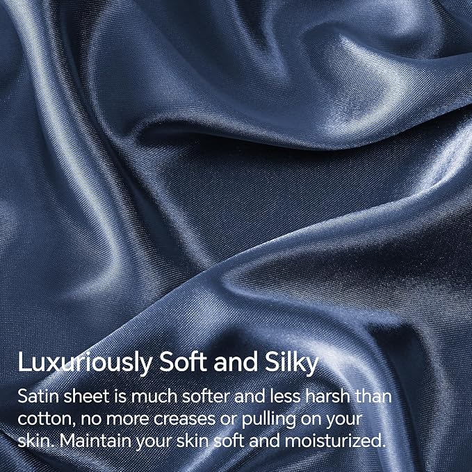 BEDELITE Satin Sheets Twin XL Size Bed Set, Navy, 3 Pieces | Luxury Silky Bed Sheets, 15 Inch Deep Pocket, Similar to Silk, Soft and Cooling, Reduces Friction, Gentle on Hair and Skin
