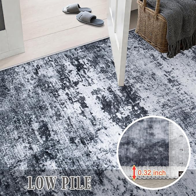 3x10 Washable Runner Rug：Modern Abstract Kitchen Carpet Black | For Hallway, Bedroom, Kitchen, Laundry, Bathroom,Door Mat,Modern Abstract,Machine washable,Non-Slip,Stain Resistant,Indoor