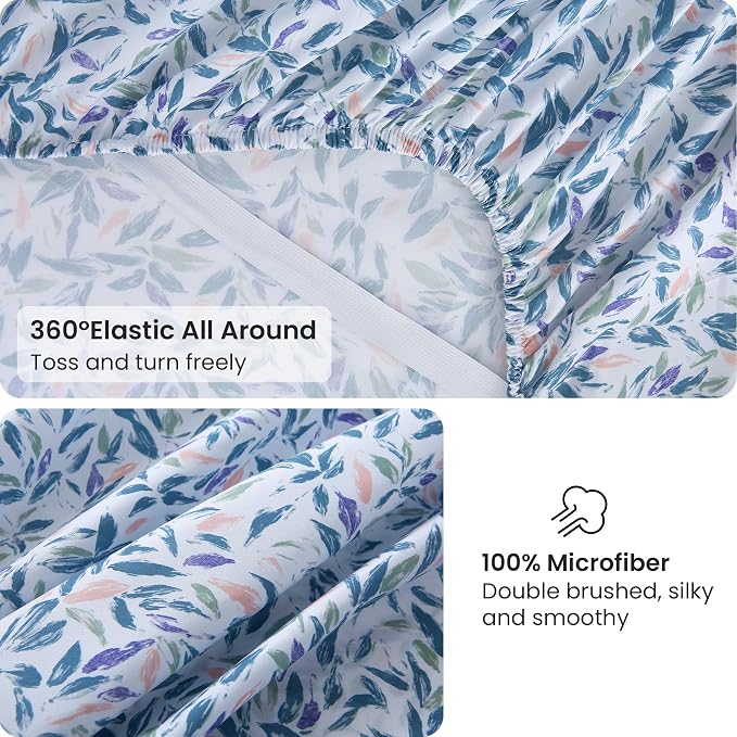 Viviland Floral King Sheet Set - 4 Piece Vintage Deep Green Flower Patterned Bed Sheets - Soft, Breathable Microfiber Sheets with Deep Pocket, Non-Slip Fitted Sheets & Pillowcases
