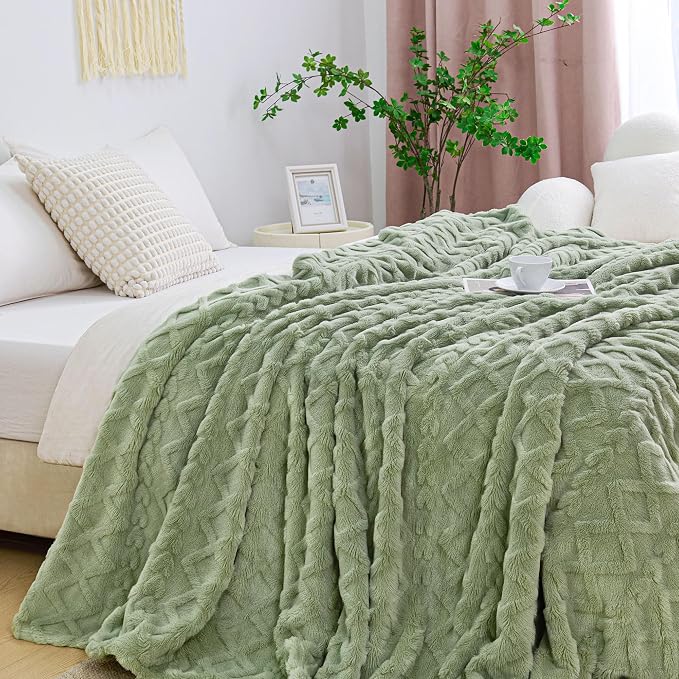 Aganear Fleece Throw Blanket for Couch Sofa 60"x80" Sage Green | Lightweight Fuzzy Throw,Warm Gift for Women,Christmas,Housewarming,Soft,Boho Design for Room Home Decor,All-Season Use