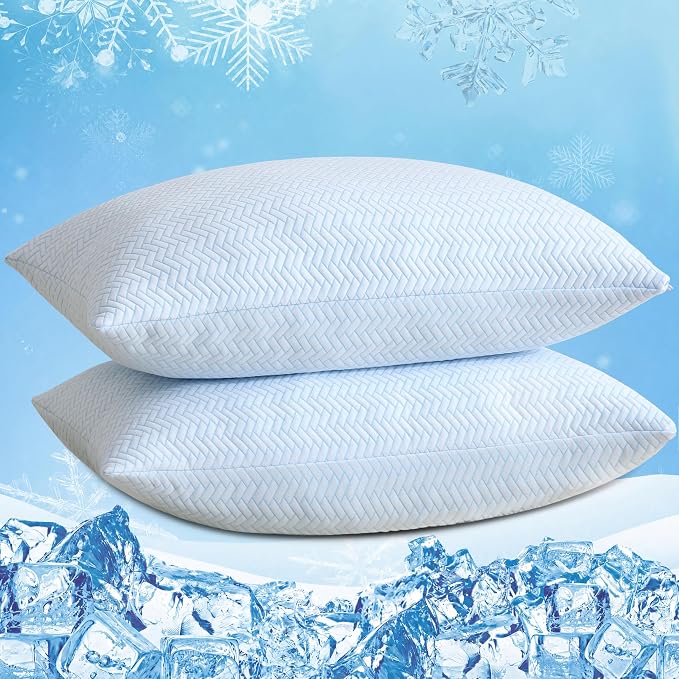 DOWNCOOL Cooling Shredded Memory Foam Pillows Queen Size Set of 2, 20"X30" | Adjustable Loft, Cool Pillow for Hot Sleepers, Supportive Firm Pillow for Side Back Stomach Sleepers, Removable Cover