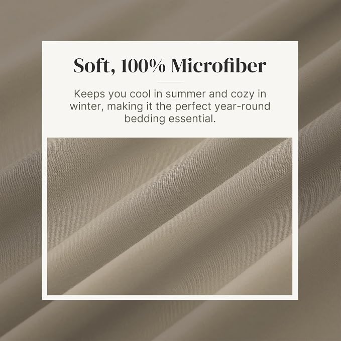 Modern Threads Soft Microfiber Solid Sheets - Luxurious Microfiber Bed Sheets - Includes Flat Sheet, Fitted Sheet with Deep Pockets, & Pillowcases Taupe Queen
