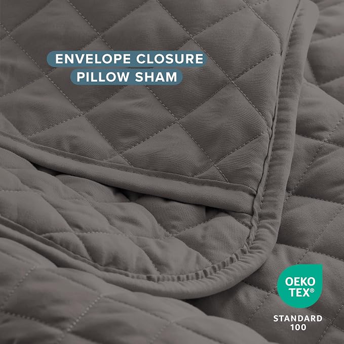 Bare Home Coverlet Set - Twin/Twin Extra Long - Lightweight Bed Decor - Comforter Alternative - All-Season Quilted Bedspread (Twin/Twin XL, Grey)