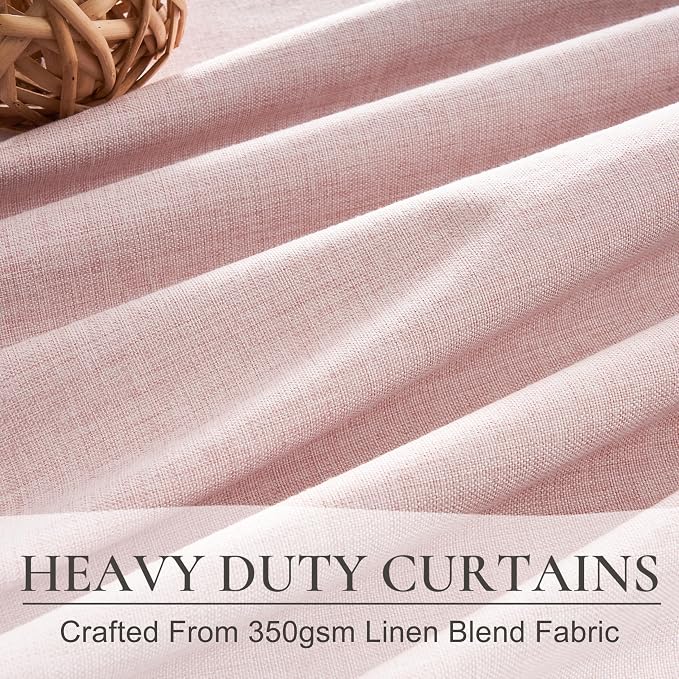Pink Thick Linen Thermal Blackout Curtains 96 Inch Long for Winter Insulated, Pleated Elegant Living Room Curtain 2 Panels Set Privacy Decor Window Drapes 8 FT Length 2 Burg (Hooks Rings & Rod Pocket)