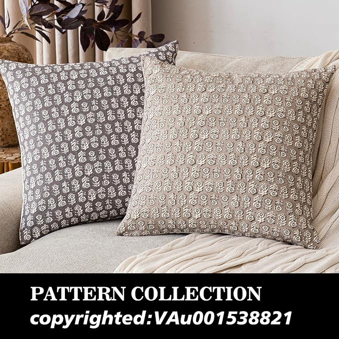 Foindtower Set of 2 Decorative Vintage Floral Print Throw Pillow Covers Neutral Modern Farmhouse Cushion Covers Boho Home Decor for Sofa Couch Chair Bedroom Living Room,22×22 Inch,Tan Taupe