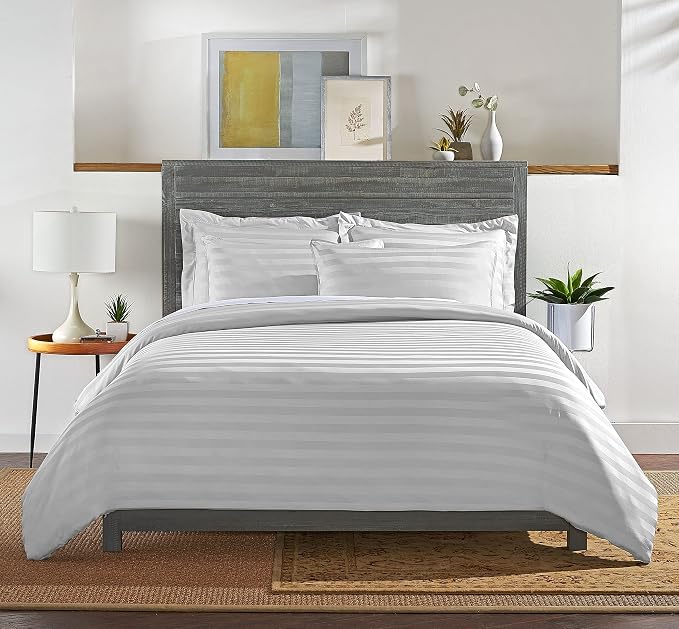 Pure Bamboo Queen Duvet Cover, 3 Piece Set, Genuine 100% Organic Viscose Derived from Bamboo, Luxuriously Soft and Cooling, 2 Pillowcases (Queen, Jacquard White)
