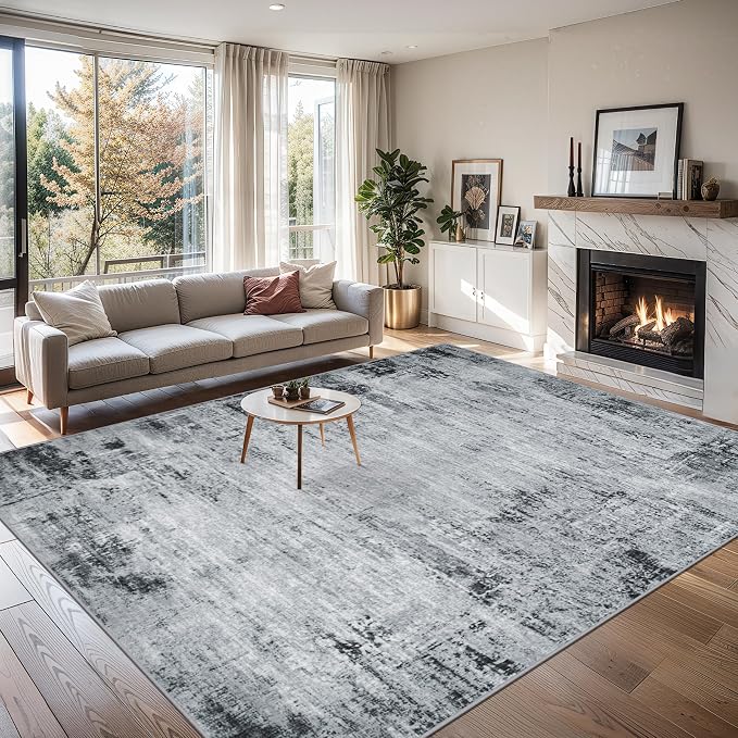PLHXFR 10x12 Area Rug Living Room: Modern Abstract Washable Carpet Black | For Bedroom Dining Room Farmhouse Nursery Home,Machine washable,Non Slip,Large Soft Neutral,Stain Resistant, Indoor Floor