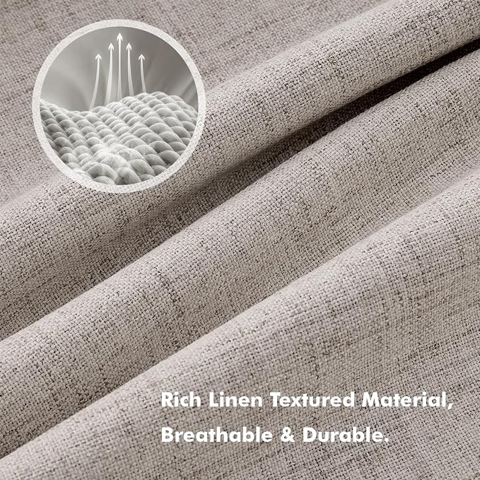 MIULEE 100% Blackout Linen Curtains for Bedroom 42 x 96 Inch Greige 2 Panel | Thermal Insulated, Room Darkening Drapes for Living Room, Back Tab Rod Pocket Pinch Pleated, Solid Luxury Decor