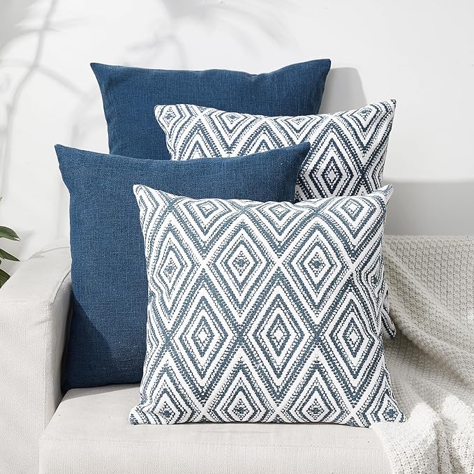 HPUK Throw Pillow Covers 20x20, Set of 4, Navy Blue Couch Pillow Covers | Polyester fabric, patterned and solid designs, hidden zippers, machine washable, for sofas and beds, inserts not included