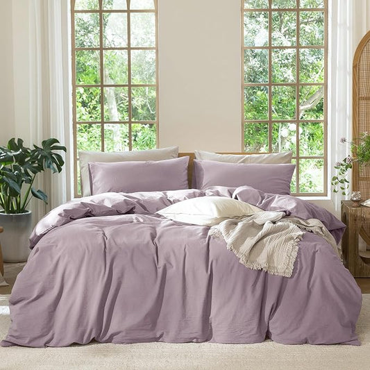 MooMee Duvet Cover Set 100% Washed Cotton Linen Like Super King | Relaxed Linen-like Texture. Soft, Breathable & Long-lasting Comfort. Lightweight. Hidden Zipper with 8 Interior Corner Ties