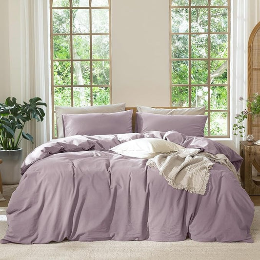 MooMee Duvet Cover Set 100% Washed Cotton Linen Like Super Queen | Relaxed Linen-like Texture. Soft, Breathable & Long-lasting Comfort. Lightweight. Hidden Zipper with 8 Interior Corner Ties