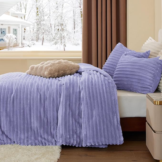 BEDELITE Fleece Twin/Twin XL Comforter Set, Fluffy Bed Set, Lavender | Super Soft & Warm Bedding, Luxury Fuzzy Faux Fur Comforter for Winter, Heavy Plush Bedding, with 1 Pillowcase