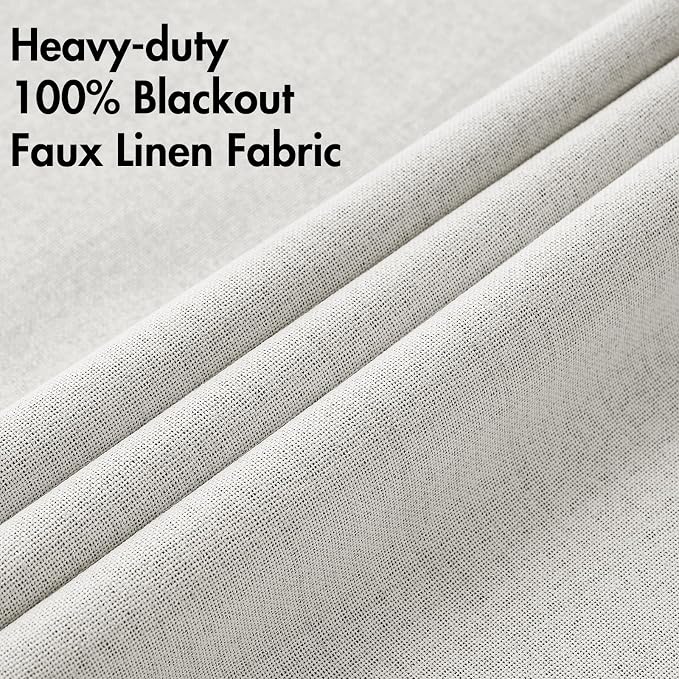 MIULEE 100% Blackout Linen Curtains for Bedroom 52x63 Inches Light Beige | Room Darkening, Light Blocking, Thermal Insulated, Grommet Top, Linen Textured, Window Curtains for Living Room, 2 Panels