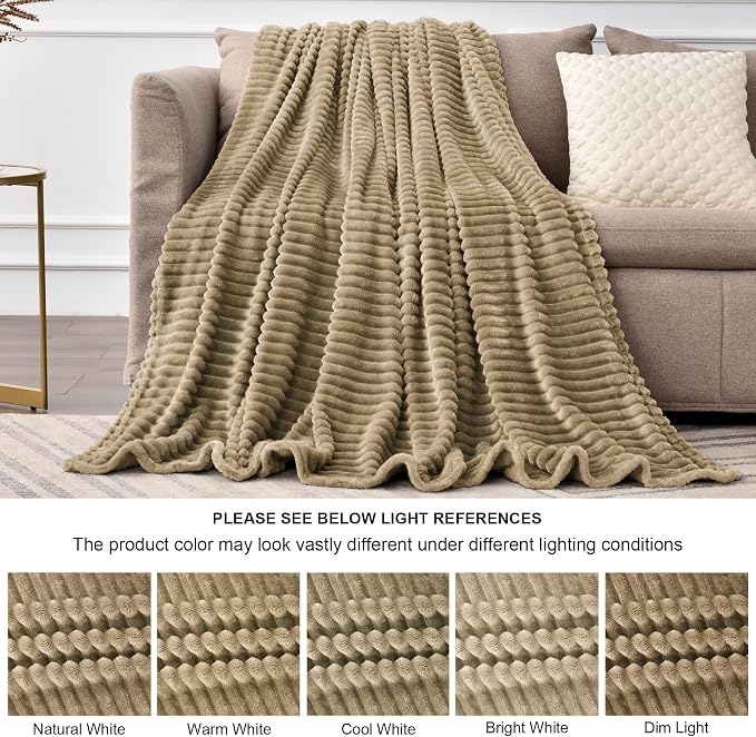 BEDELITE 3D Ribbed Jacquard Brown Blankets Queen Size for Bed, 90x90 Inch | Soft Warm Decorative Fluffy Blanket, Cozy Fuzzy Lightweight Plush Fleece Throw Blankets for Bed, Room Decor, Gift for Women