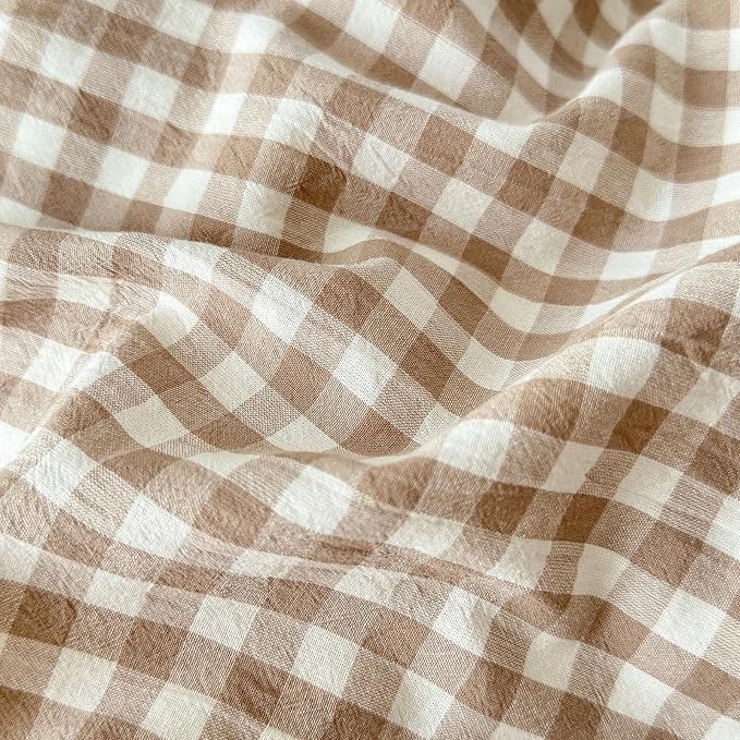 LifeTB Queen Comforter Set Tan Gingham Comforter Modern Style Beige Plaid Comforter Set 3 Pieces Fluffy Grid Checkered Comforter with 2 Pillowcases Boho Gingham Bedding Set Queen Size