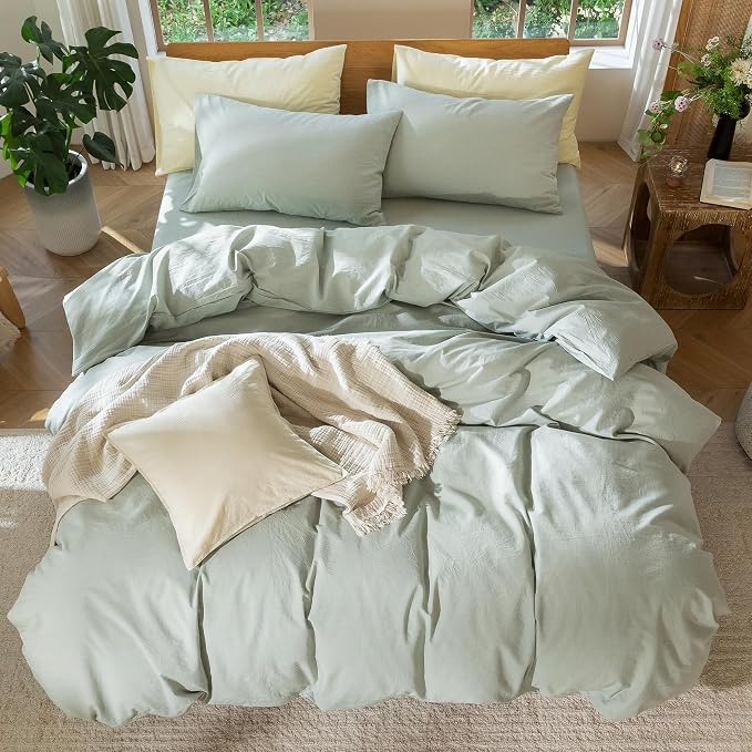 MooMee Duvet Cover Set 100% Washed Cotton Linen Like Super King | Relaxed Linen-like Texture. Soft, Breathable & Long-lasting Comfort. Lightweight. Hidden Zipper with 8 Interior Corner Ties