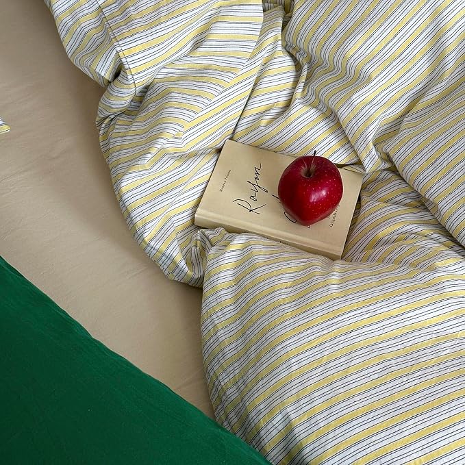 mixinni Vintage Geometric Striped Duvet Cover Set - 3 Piece 100% Washed Cotton King Size Bedding Set with Matching Pillowcases | Mid-Century Modern Design | Ultra Soft & Breathable-King Size