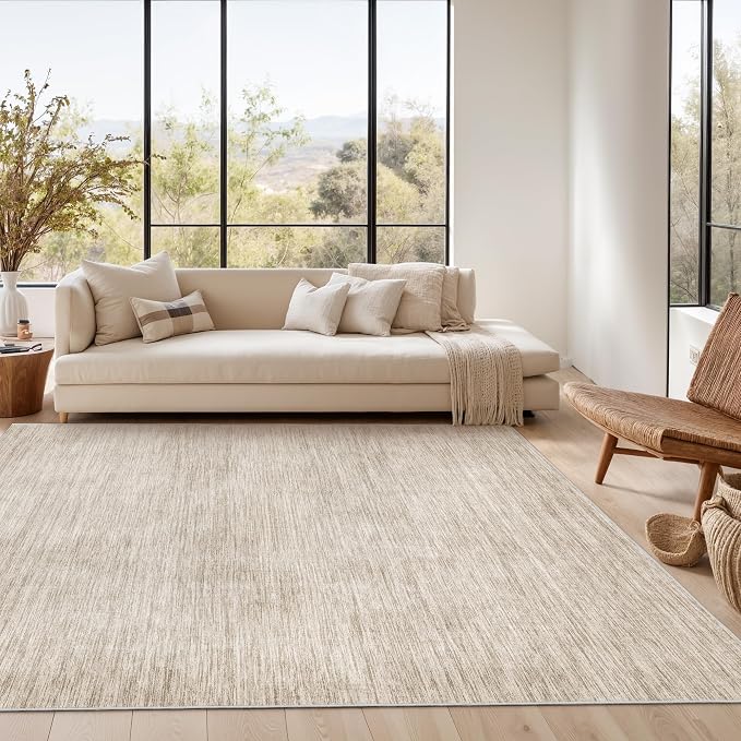 Washable Rugs 5x7, Non Slip Large Area Rugs for Living Room, Brown | Soft Low Pile, Thin & Lighweight Carpet, Folable Stain Resistant Modern Indoor Floor Mat for Bedroom, Dining Room, Home Decor