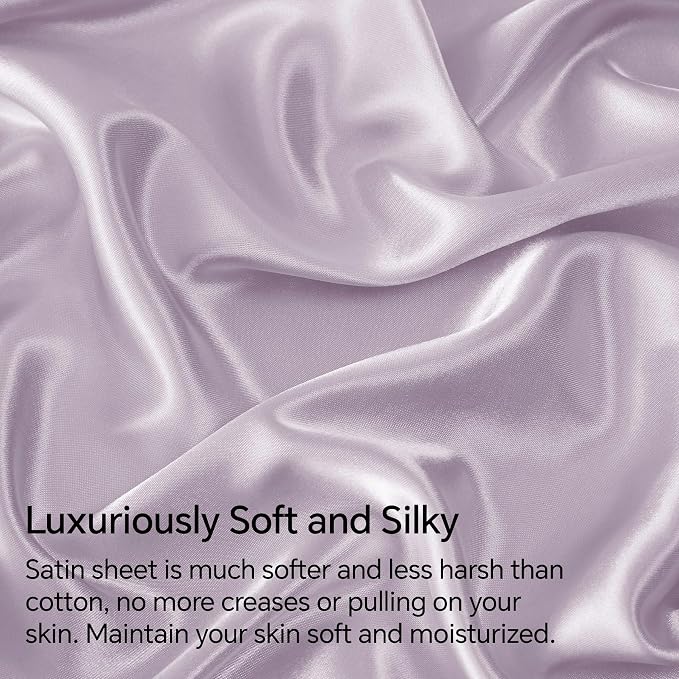 BEDELITE Satin Sheets Full Size Bed Set, Lavender, 4 Pieces | Luxury Silky Bed Sheets, 15 Inch Deep Pocket, Similar to Silk, Soft and Cooling, Reduces Friction, Gentle on Hair and Skin