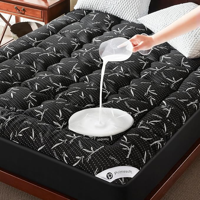 PRIMESOFT Twin XL Size Mattress Topper,Thick Pillow Top Mattress Pad，Up to 22 Inch Deep Pocket,Soft Breathable Mattress Pad for Back Pain, Waterproof Protector Cover(Black)