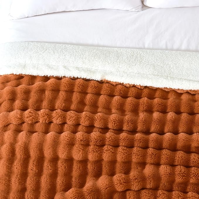 50x60 Inches Ultra-Soft Fuzzy Faux Fur Plush Throw Blanket - Thick, Warm Sherpa for Couch, Sofa, Bedroom, Camping - Decorative Blanket for Cozy Warmth, Bubble Rust
