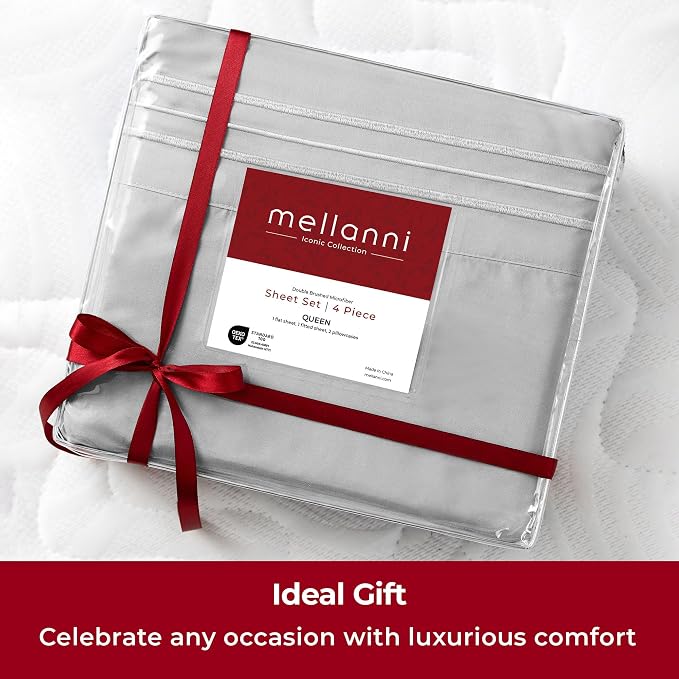 Mellanni Iconic 4-Piece, Ultra Soft Sheet Set (Queen, Light Gray) | 10M+ Sleepers. Lab-tested: Sleeps Cool, Stays Bright, Strong, Smooth. Good Housekeeping Best Bedding, 7 yrs running.