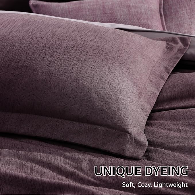 Monbix Super King Comforter Set 7 Pieces Italian Plum Bed in a Bag | Cationic Dyeing Reversible All Season Bedding Sets with Comforter, Sheets, Pillowcases & Shams