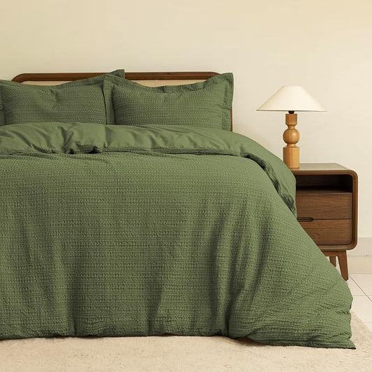 Dreamology Queen Duvet Cover Set, Waffle Weave Duvet Cover, 100% Cotton | Waffle Duvet Covers with Zipper Closure, Soft Textured & Breathable Bedding Set,Duvet Cover Queen 3 Pieces (Green)