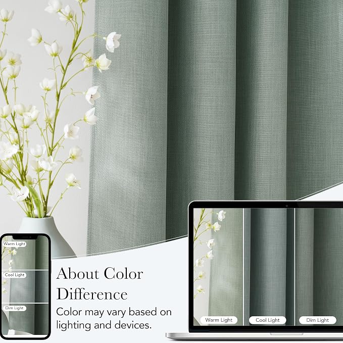 NICETOWN Faux Linen Sage Green Blackout Curtains 84 inches Long for Living | Room - Privacy Panels for Bedroom, Modern Farmhouse Style Easy Care Grommet Top, 2 Panels, W52 by L84