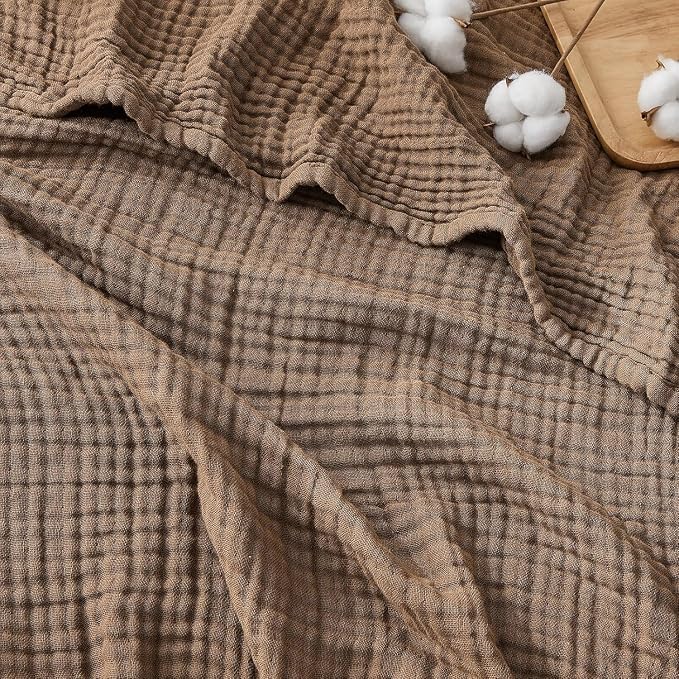 EMME Muslin Blankets for Adults Throw Blanket for Couch Breathable Gauze Soft Lightweight Airy Brown Throw XL 50" x 71"