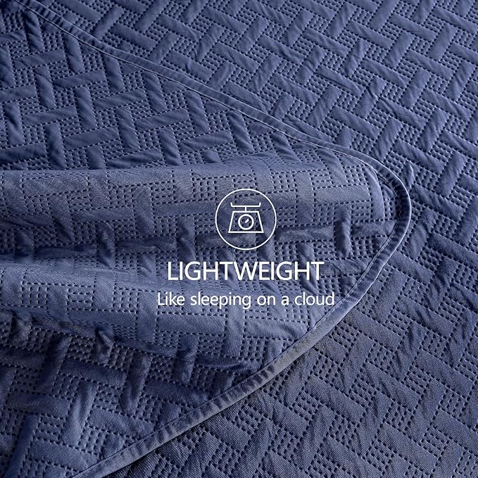FLYMME Quilts Queen Size - Ultra Soft Navy Blue Quilt Lightweight Microfiber Bedspreads, Classic Basket Weave Pattern Bedspread Bed Coverlet 3 Pieces for All-Season (1 Quilt, 2 Pillow Shams)
