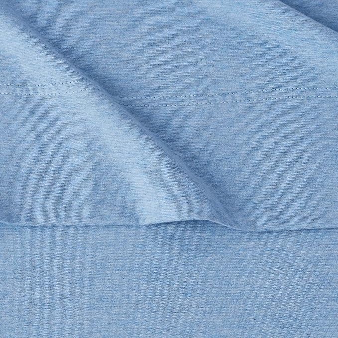 Amazon Basics 4 Piece Bed Sheets Set, 100% Cotton Jersey, Includes Super Soft, Flat and Fitted Sheets, Pillowcase, King, Sky Blue, Solid
