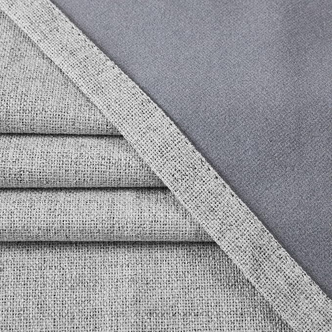 Deconovo 100% Blackout Curtains for Bedroom, Linen Textured Thermal Insulated Drapes with 20 Clip Rings, Noise Reducing Curtains for Nursery, Set of 2, Grey, 52" W x 84" L, 2 Panels