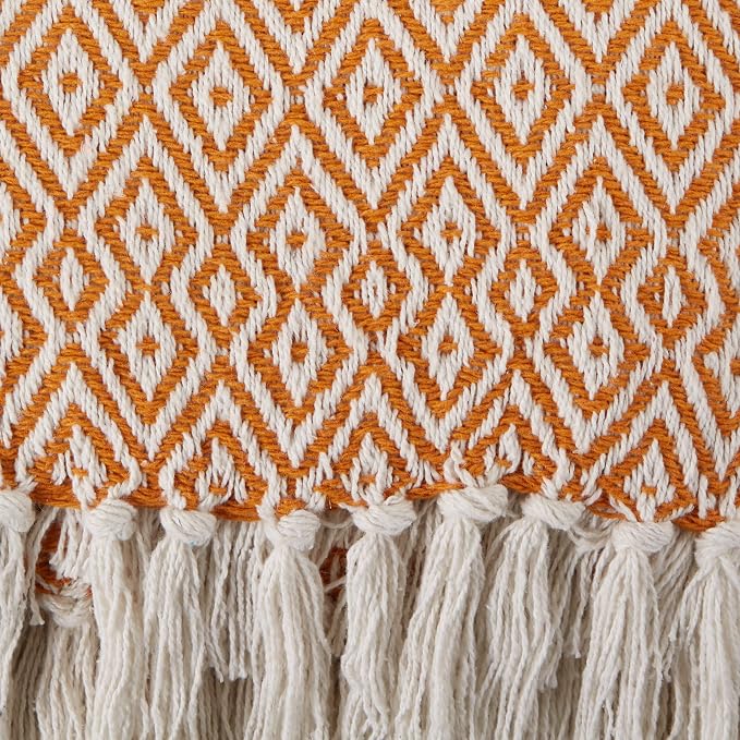 DII Rustic Farmhouse Double Diamond Woven Throw, 50x60, Pumpkin Spice