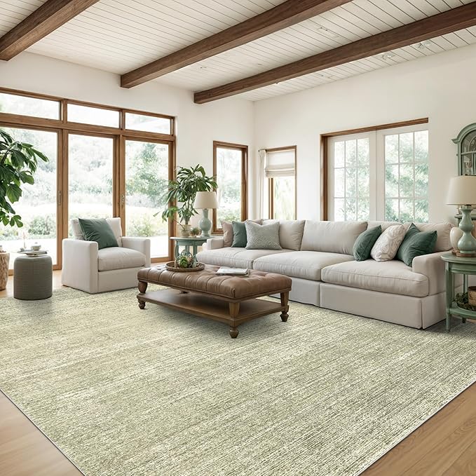 6x9 Area Rugs Non Slip, Large Washable Rugs for Living Room, Green | Soft Low Pile, Thin & Lighweight Carpet, Folable Stain Resistant Modern Indoor Floor Mat for Bedroom, Dining Room, Home Decor