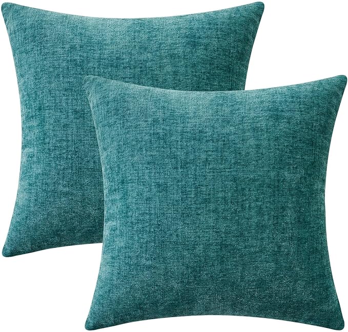 MIULEE Soft Chenille Euro Throw Pillow Covers Teal 24x24 Inch Pack of 2 | Modern Home Decor, Classic Decorative Pillows, Solid Dyed Cases, Boho Couch Cushion Covers for Sofa Bed Living Room