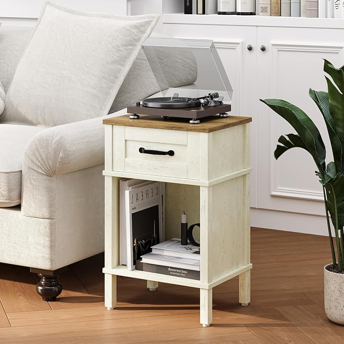 White Farmhouse Nightstands, Nightstand with Drawers, Small Bedside Table | Modern Bedroom Nightstand, Farmhouse End Table,White Wood Night Stand,Side Table Bedroom,End Table with Storage LET512WR
