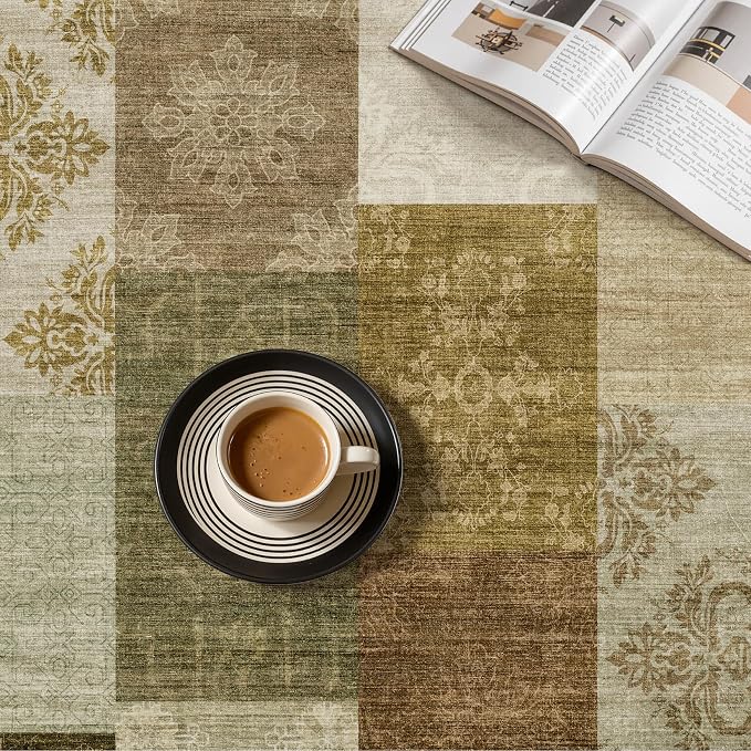 UERMEI 8x10 Area Rug for Living Room - Washable Neutral Modern Abstract Carpet, Non-Slip Soft Large Indoor Floor Rugs for Bedroom Home Office & Under Dining Table Decor, Brown/Green